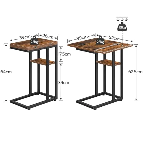 HOOBRO ▫️ Mesa auxiliar dobrável em forma de C, mesa de café de estilo industrial com prateleira de arrumação para sala de estar, quarto, castanho vintage EBF29SF01 3
