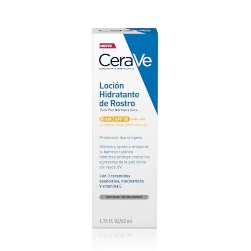 CeraVe ▫️ Loção Hidratante Facial FPS 50, Para Pele Normal a Seca, Hidratação e Elevada Proteção Contra os Raios UVB/UVA, Enriquecida com Ceramidas, 52 ml 2