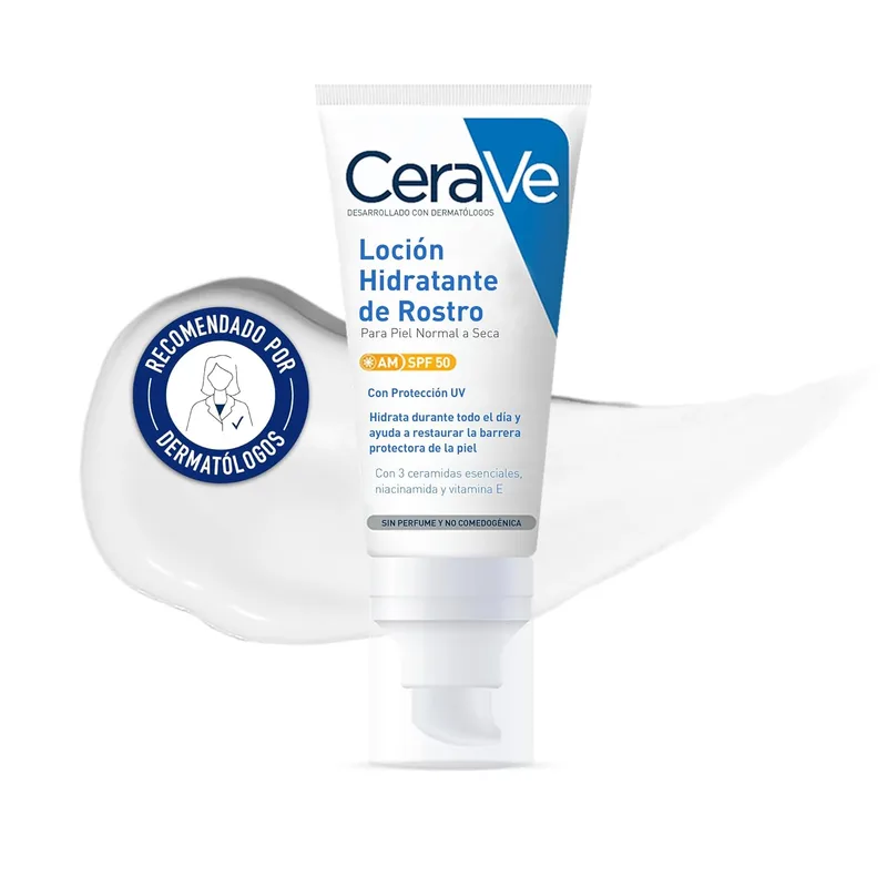 CeraVe ▫️ Loção Hidratante Facial FPS 50, Para Pele Normal a Seca, Hidratação e Elevada Proteção Contra os Raios UVB/UVA, Enriquecida com Ceramidas, 52 ml