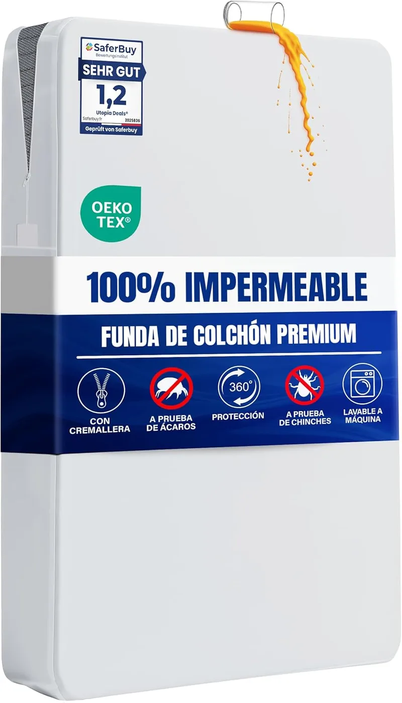 Utopia Bedding ▫️ Capa de colchão 90 x 200 x 30 cm impermeável com fecho de correr, com certificação Oeko-Tex, capa de colchão