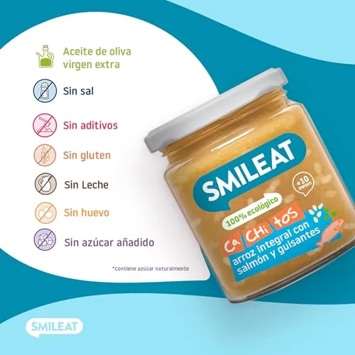 Smileat ▫️ Cachitos de Arroz Integral, Salmão e Ervilhas, Embalagem de 12 x 220 g 4