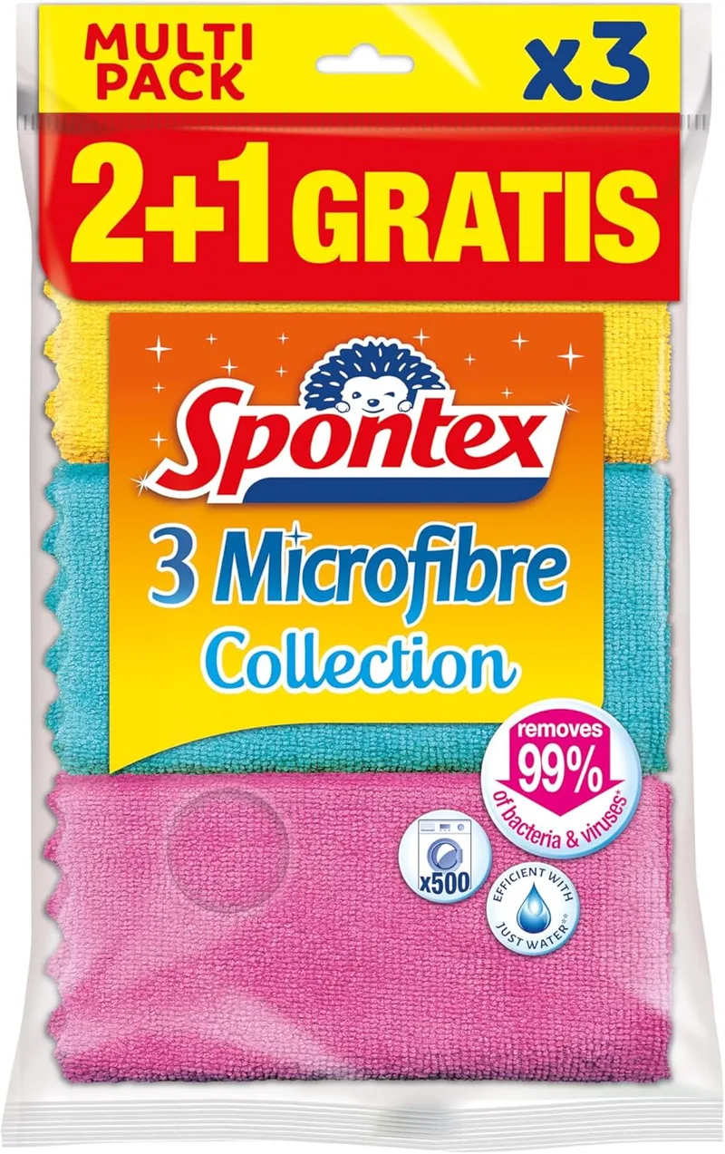 Spontex ▫️ Pano de microfibras MF Collection 2+1, multicolor, 3 unidades (embalagem de 1)