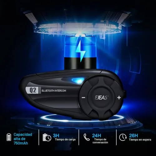 EJEAS ▫️ Q2 Intercomunicador para Capacete de Moto, Intercomunicador Bluetooth 5.1 com Redução de Ruído FM e CVC, Som e Ligação Estável para Intercomunicador Full Duplex para 2 Pessoas (Pacote de 2) 7