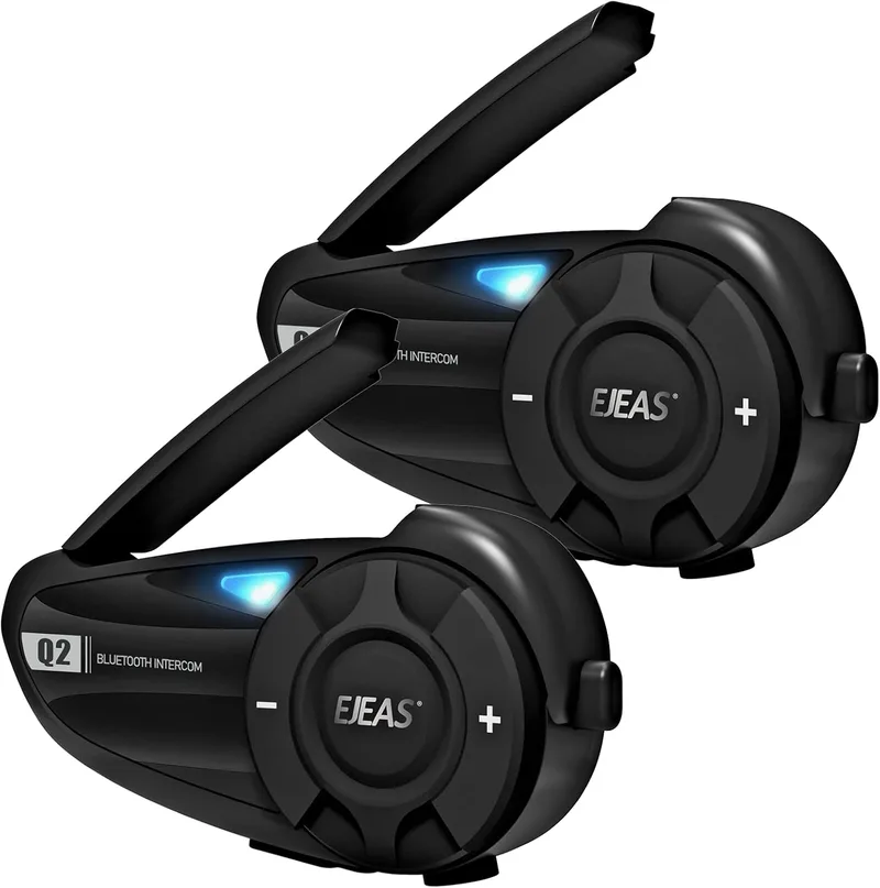 EJEAS ▫️ Q2 Intercomunicador para Capacete de Moto, Intercomunicador Bluetooth 5.1 com Redução de Ruído FM e CVC, Som e Ligação Estável para Intercomunicador Full Duplex para 2 Pessoas (Pacote de 2)