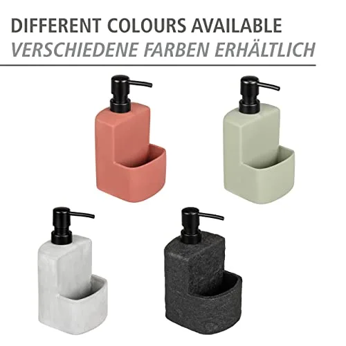 Wenko ▫️ Dispensador de detergente Festival Stone, dispensador de sabão recarregável com aspeto de pedra, em poliresina, para cozinha, compartimento extra para esponja de esfregar, capacidade de 380 ml, 10,5 x 18 x 11 cm 4