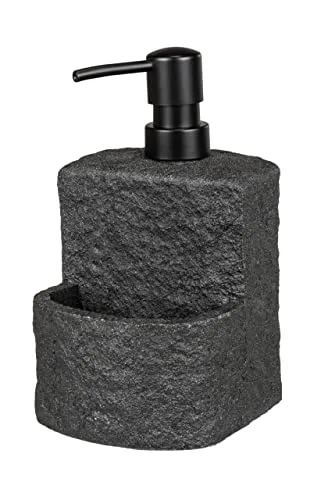 Wenko ▫️ Dispensador de detergente Festival Stone, dispensador de sabão recarregável com aspeto de pedra, em poliresina, para cozinha, compartimento extra para esponja de esfregar, capacidade de 380 ml, 10,5 x 18 x 11 cm 6