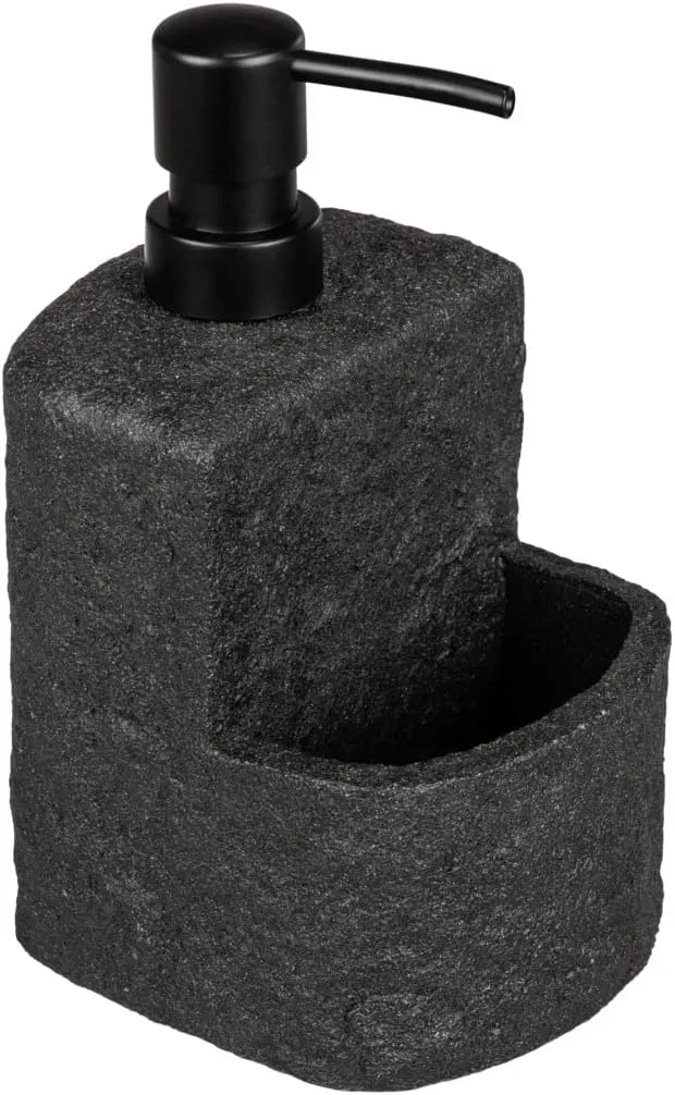 Wenko ▫️ Dispensador de detergente Festival Stone, dispensador de sabão recarregável com aspeto de pedra, em poliresina, para cozinha, compartimento extra para esponja de esfregar, capacidade de 380 ml, 10,5 x 18 x 11 cm