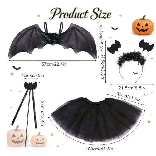 DERAYEE ▫️ Fato de morcego para o Halloween para crianças, fato de morcego com tiara e varinha mágica, fato de morcego para o Halloween, carnaval, cosplay, festa 2