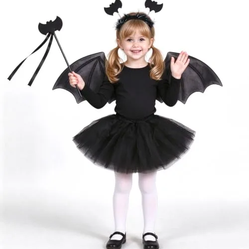 DERAYEE ▫️ Fato de morcego para o Halloween para crianças, fato de morcego com tiara e varinha mágica, fato de morcego para o Halloween, carnaval, cosplay, festa 3