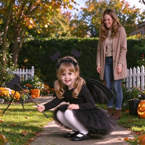 DERAYEE ▫️ Fato de morcego para o Halloween para crianças, fato de morcego com tiara e varinha mágica, fato de morcego para o Halloween, carnaval, cosplay, festa 4