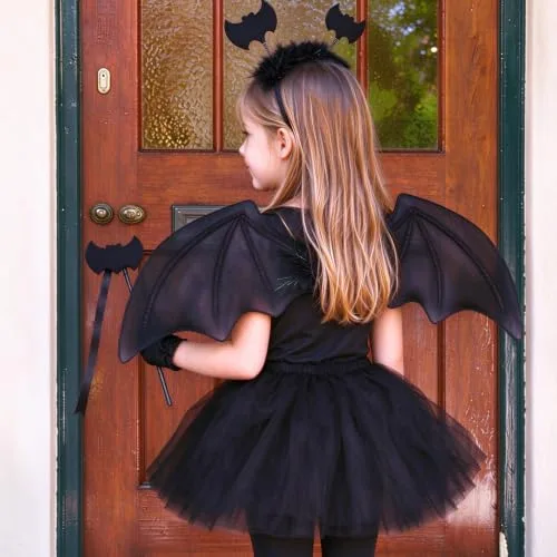 DERAYEE ▫️ Fato de morcego para o Halloween para crianças, fato de morcego com tiara e varinha mágica, fato de morcego para o Halloween, carnaval, cosplay, festa 5
