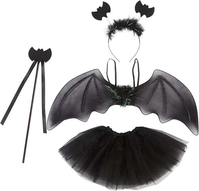 DERAYEE ▫️ Fato de morcego para o Halloween para crianças, fato de morcego com tiara e varinha mágica, fato de morcego para o Halloween, carnaval, cosplay, festa 6