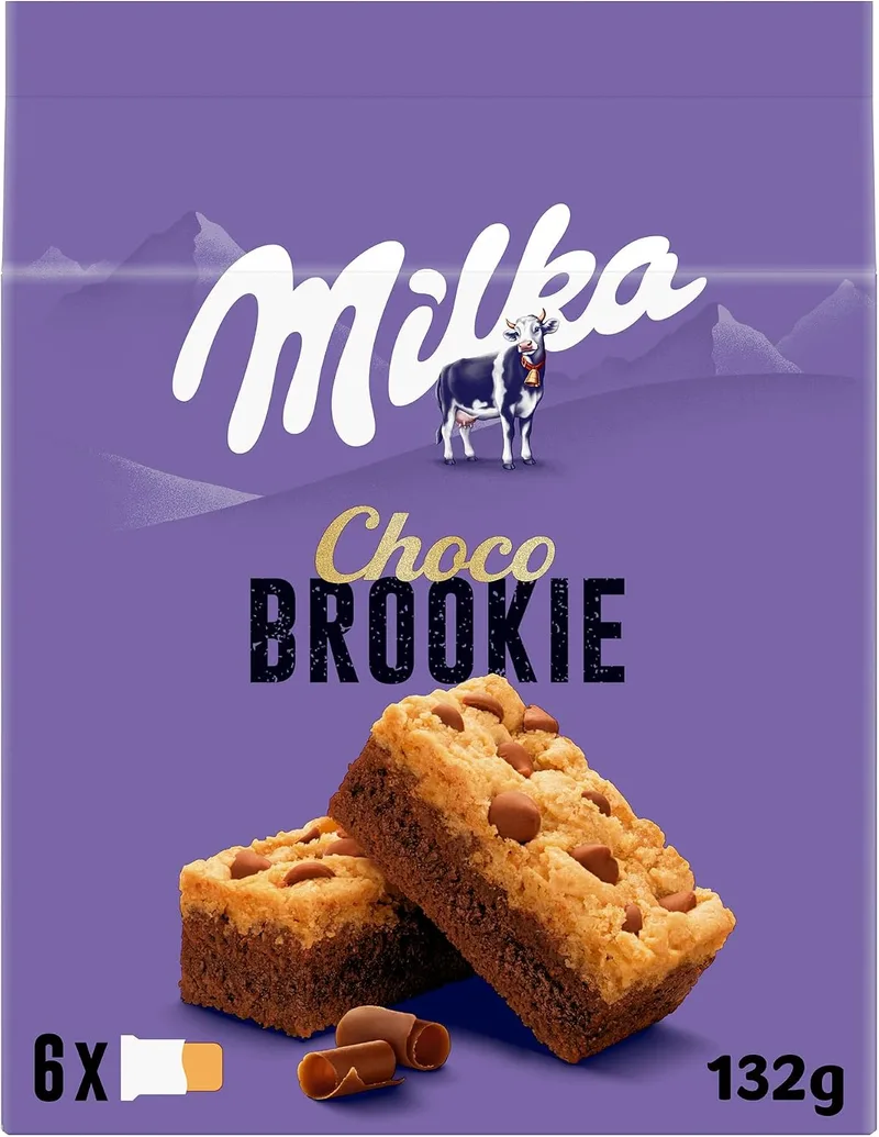 Milka ▫️ Choco Brookie, Bolo de Chocolate com Leite e Pedaços, 132 g
