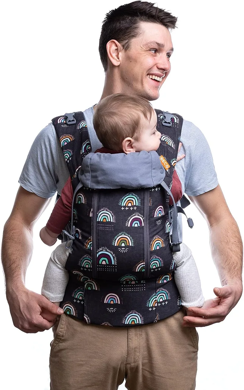 Beco ▫️ 8 – porta-bebés «tudo em 1» híbrido para uso frontal, na anca e como mochila, com malha respirável e refrescante, estilo arco-íris boémio