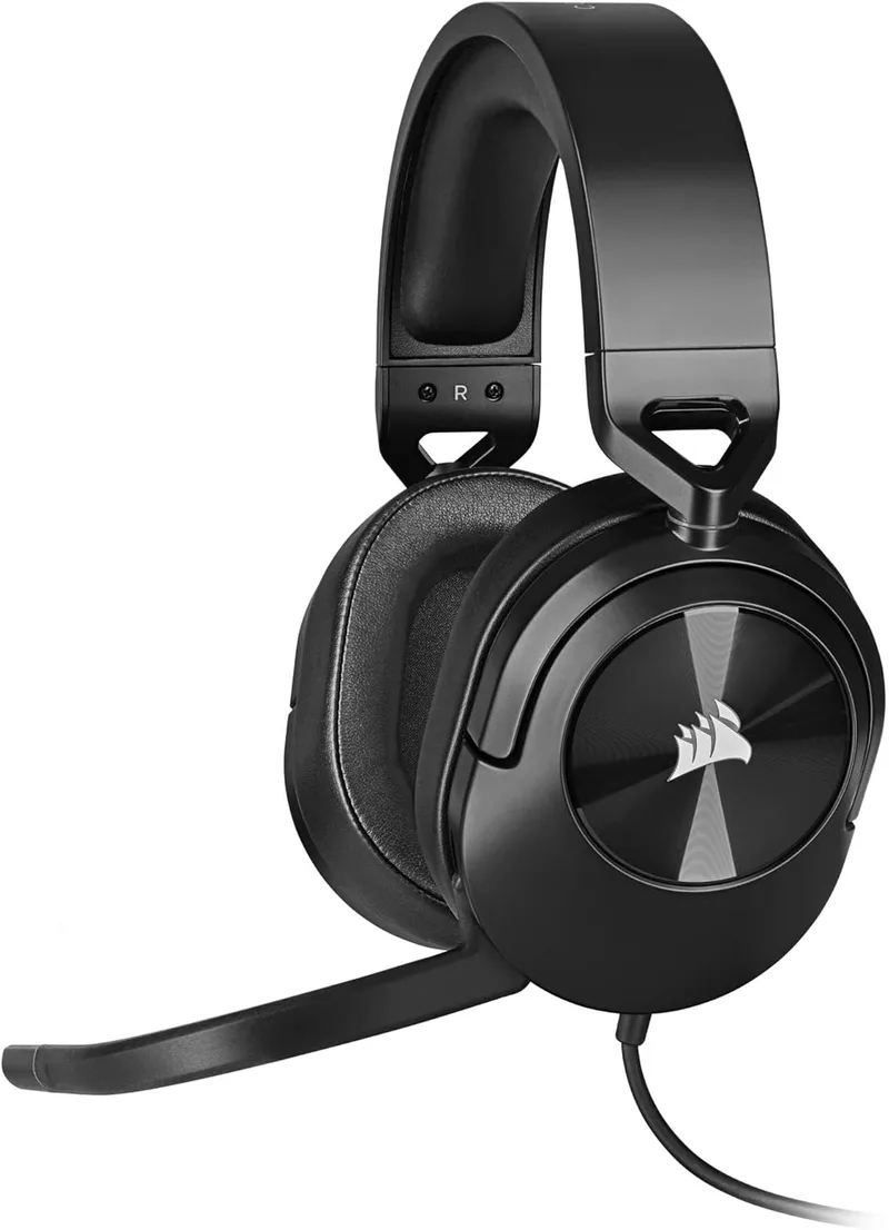 Corsair ▫️ Auscultadores com fio HS55 Surround, leves e multiplataforma para jogos – Som envolvente Dolby 7.1 – Compatíveis com iCUE – PC, Mac, PS5, PS4, Xbox, Nintendo Switch, telemóvel – Carbono