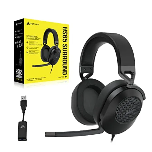 Corsair ▫️ Auscultadores para jogos HS65 SURROUND (Som envolvente Dolby Audio 7.1 em PC e Mac, microfone omnidirecional, tecnologia SoundID da SonarWorks, controlo de volume de fácil acesso) Carvão 5