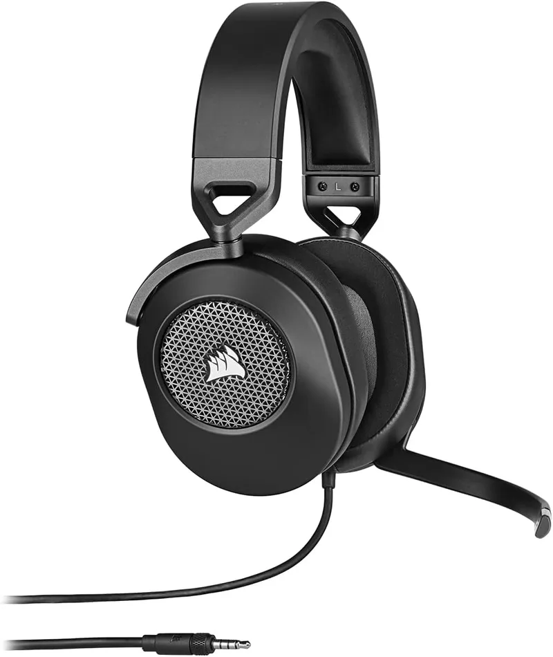 Corsair ▫️ Auscultadores para jogos HS65 SURROUND (som surround Dolby Audio 7.1 no PC e Mac, microfone omnidirecional, tecnologia SonarWorks SoundID, controlo de volume de fácil acesso) Carbono
