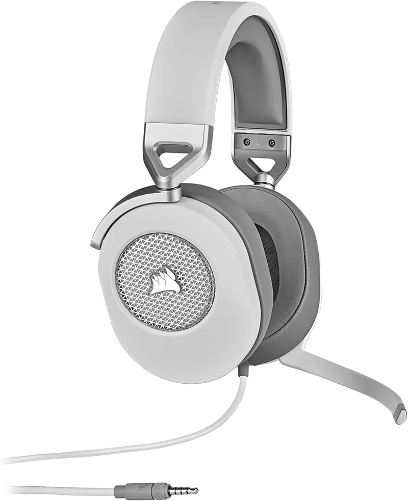 Corsair ▫️ Auscultadores para jogos HS65 Surround (Som envolvente Dolby Audio 7.1 para PC e Mac, microfone omnidirecional, tecnologia SoundID da SonarWorks, controlo de volume de fácil acesso) Branco