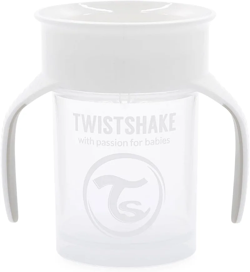TWISTSHAKE ▫️ 360 Cup Copo de treino para bebés à prova de derrame com pegas 230 ml, aro à prova de derrame 360°, copos ergonómicos com bico, copo de aprendizagem, sem BPA, 6+ meses, branco
