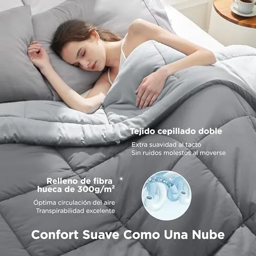 Bedsure ▫️ Edredão Nórdico para Cama 135/150 - Edredão Nórdico 220x240, Cinza Claro 3