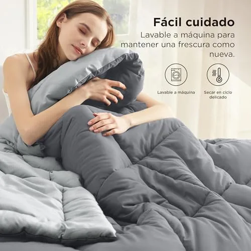 Bedsure ▫️ Edredão Nórdico para Cama 135/150 - Edredão Nórdico 220x240, Cinza Claro 6