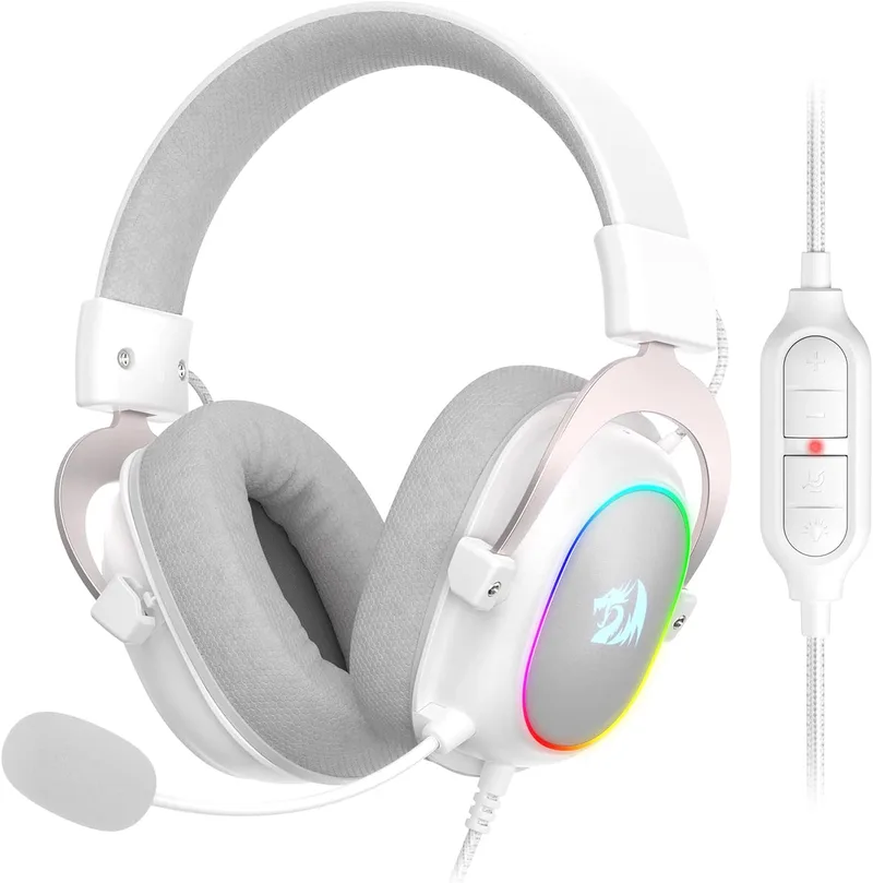 Redragon ▫️ H510 Zeus-X Auscultadores com Fio 7.1 53 mm Brancos | auscultadores para jogos com fio, som envolvente 7.1, drivers de 53 mm, almofadas viscoelásticas, revestimento em tecido branco