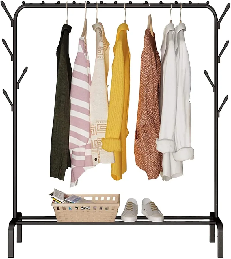 edihome ▫️ Estante de Roupa, Cabide, Cabide de Roupa, Cómoda, 118X148X39 cm, Robusto, Metal, com Suporte para Sapatos, para Pendurar Roupa, Cabides, Camisas, Calças, Casacos Finos (Preto)