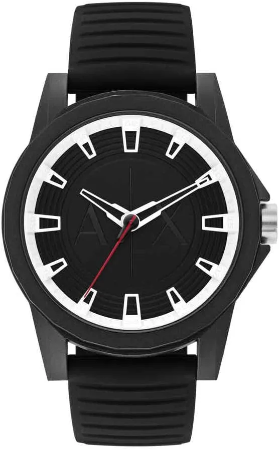 Armani Exchange Orologio da uomo, Quarzo Movimento a tre lancette e cassa da 44 mm con cinturino in Silicone