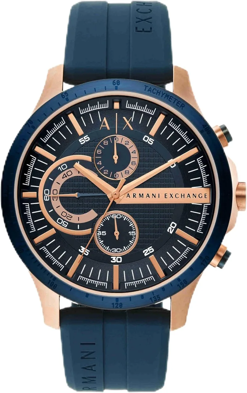 Armani Exchange ▫️ Relógio de homem movimento cronógrafo de quartzo e caixa de 46 mm com bracelete em silicone