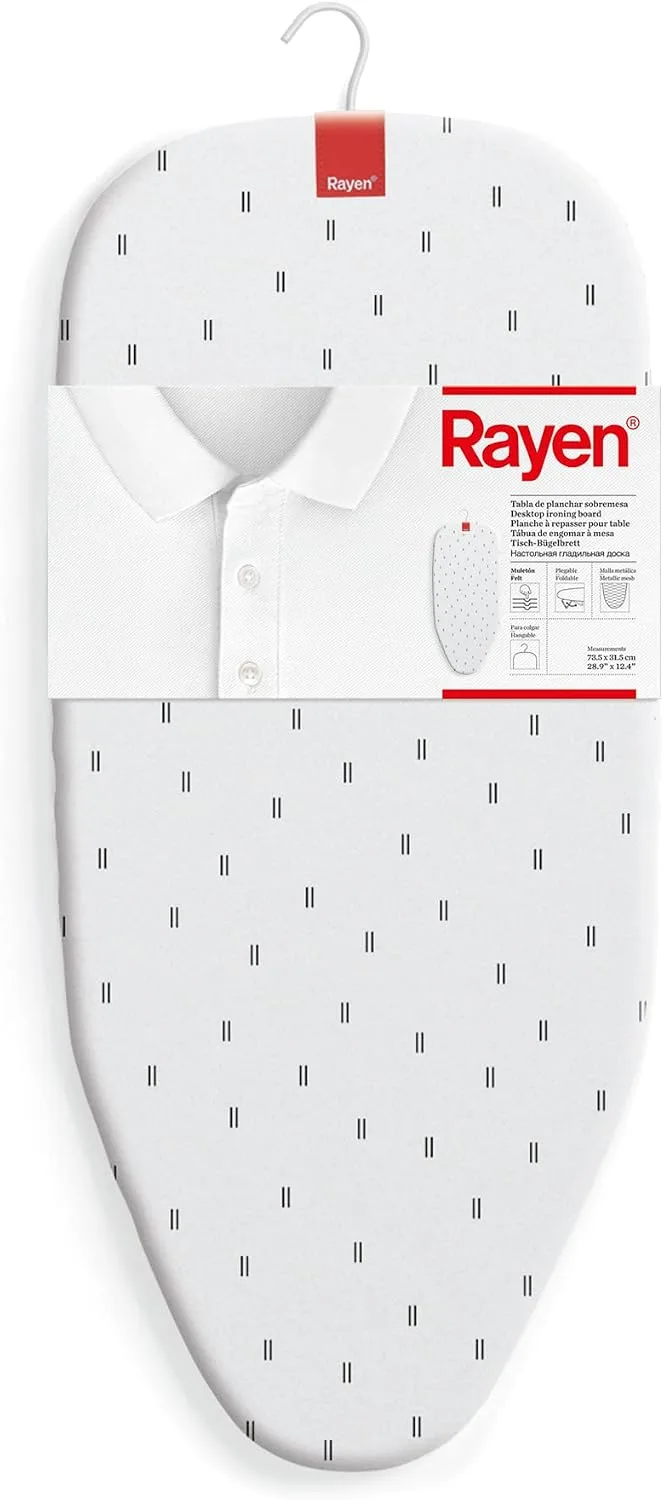 Rayen ▫️ Tábua de engomar de mesa | Dobrável e compacta | Malha metálica | Pode ser pendurada | Estampada | Dimensões: 73,5 x 31,5 cm