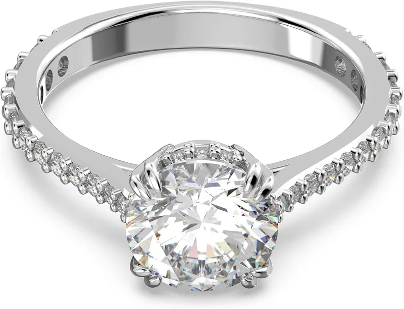Swarovski ▫️ Stilla, coleção de anéis de cocktail, formato redondo, pavé, branco