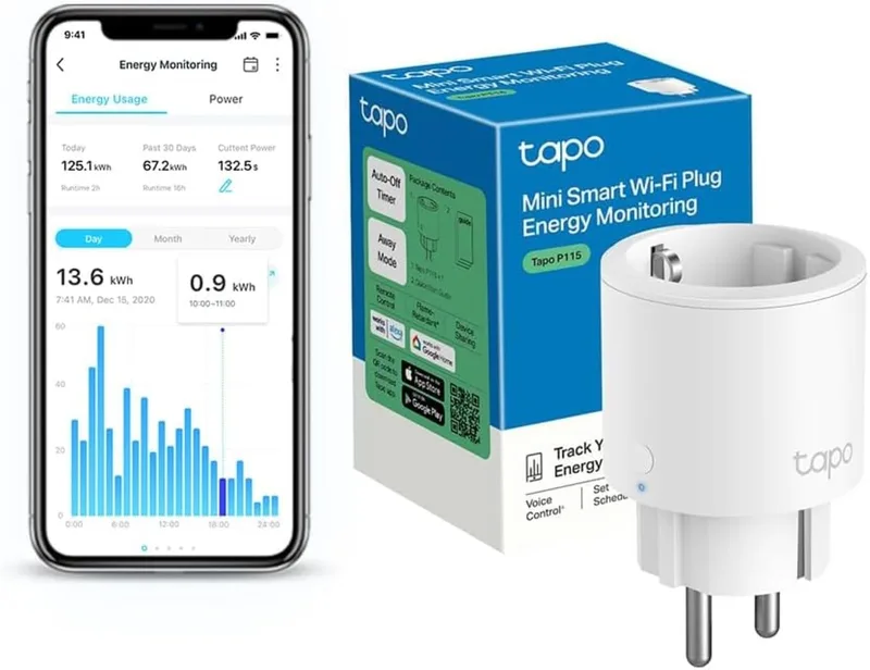 Tapo ▫️ TP-Link P115 - Mini tomada inteligente Wi-Fi com monitorização de consumo energético, programação de ligar/desligar, poupança de energia, compatível com Alexa e Google Home, cor branca