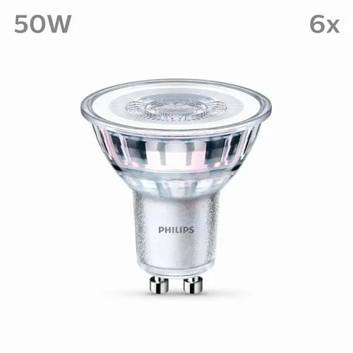 Philips ▫️ Lâmpada tipo spot de 4,6 W (equivalente a 50 W), 355 lúmenes, casquilho GU10, luz branca quente (2700 K) - 6 unidades (embalagem de 1) 2