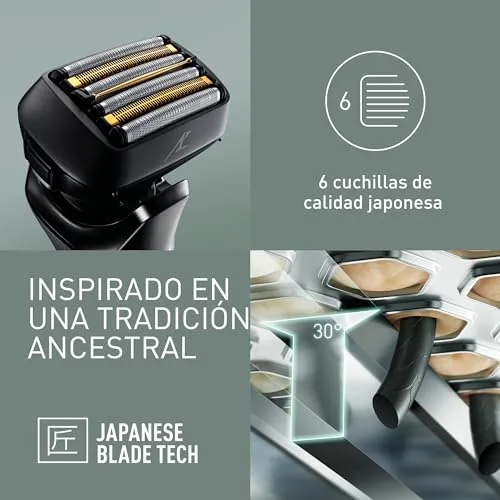 Panasonic ▫️ Série 900+ ES-LS9A Máquina de barbear elétrica de 6 lâminas para barbear a seco e a húmido para homem, com sensor sensível à barba, limpeza automática e sistema de carregamento 3