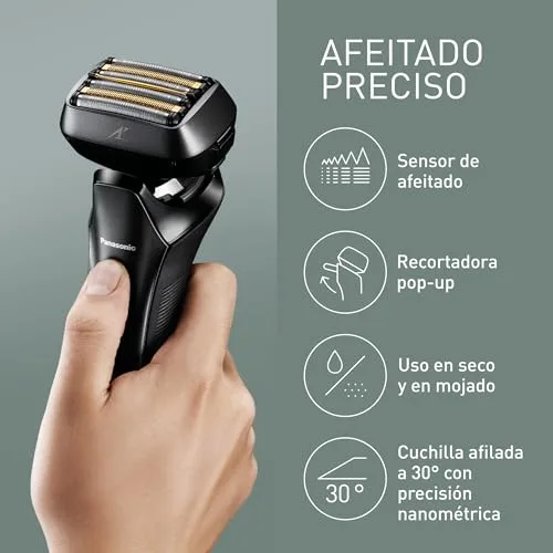 Panasonic ▫️ Série 900+ ES-LS9A Máquina de barbear elétrica de 6 lâminas para barbear a seco e a húmido para homem, com sensor sensível à barba, limpeza automática e sistema de carregamento 4