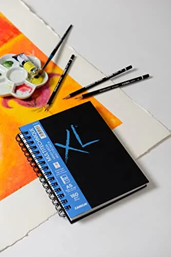 Canson ▫️ XL Art Book, Papel Multitécnica, Grão Suave, 160 g/m², Caderno com espiral, A5 - 14,8 x 21 cm, Branco, 60 folhas 3