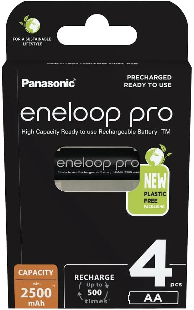 eneloop ▫️ pro - Pilhas recarregáveis AA (pacote de 4) - 2500 mAh NiMH