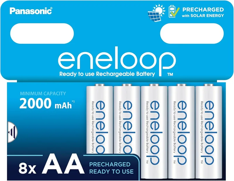 eneloop ▫️ AA/Mignon. Pilhas recarregáveis de Ni-MH (conjunto de 8), NOVIDADE: capacidade mínima aumentada para 2000 mAh.