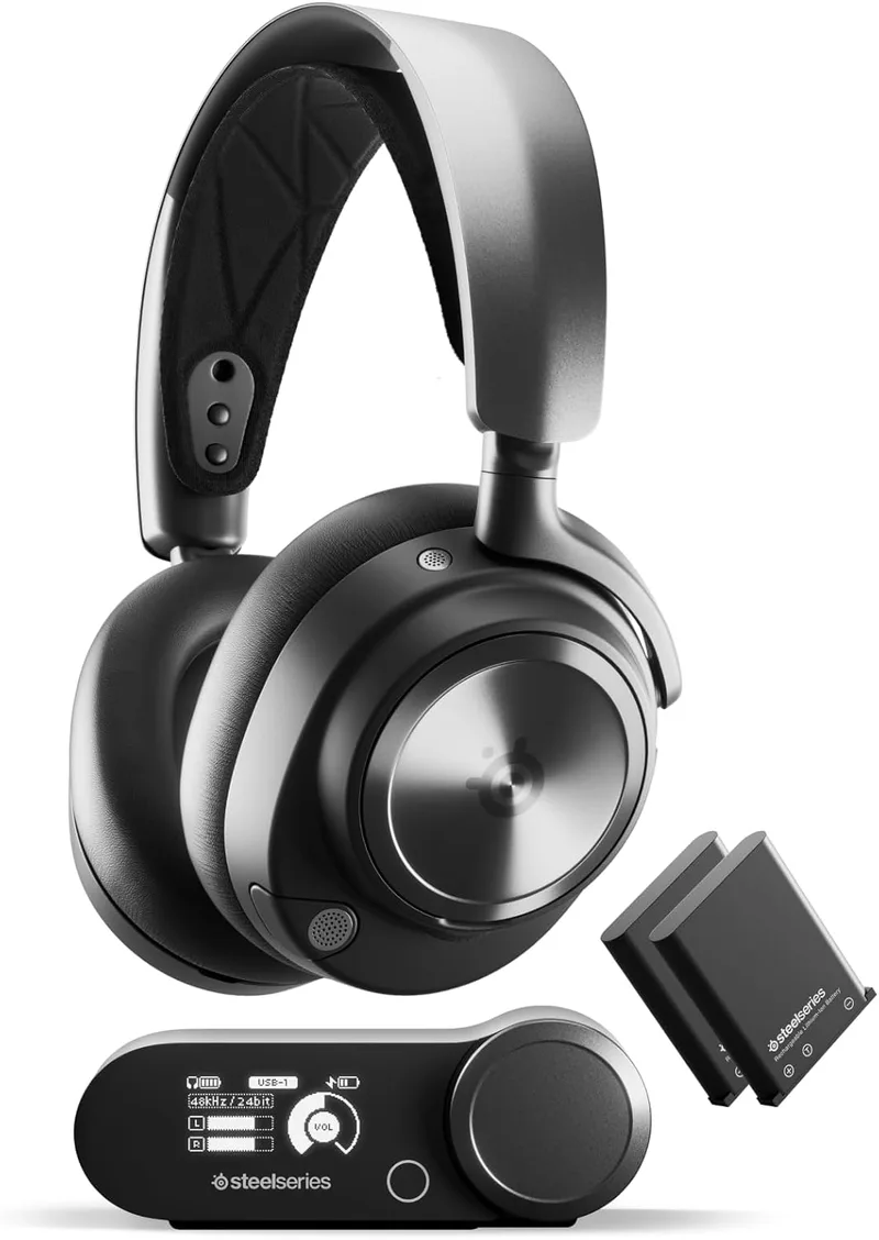 SteelSeries ▫️ Arctis Nova Pro Wireless - Auscultadores para jogos sem fios multi-sistema - Drivers magnéticos de neodímio - Cancelamento de ruído - Sistema de alimentação Infinity - PC, PS5, PS4, Switch 2, Telemóvel