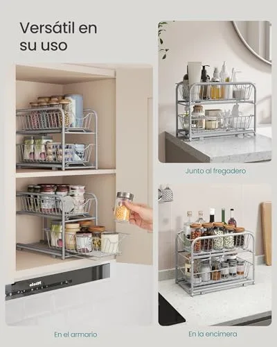 SONGMICS ▫️ Organizador de cozinha, 2 níveis extraíveis para armário 4