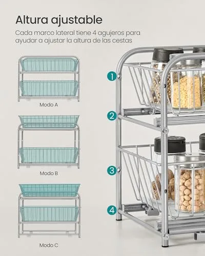 SONGMICS ▫️ Organizador de cozinha, 2 níveis extraíveis para armário 5