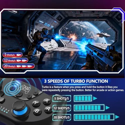 Sefitopher ▫️ Comando para Switch, Comando sem fios para Switch, Comando Pro Controller para Switch/Switch Lite/Switch OLED com Gyro Axis/Dual Shock/Função Turbo e Captura de Ecrã 3