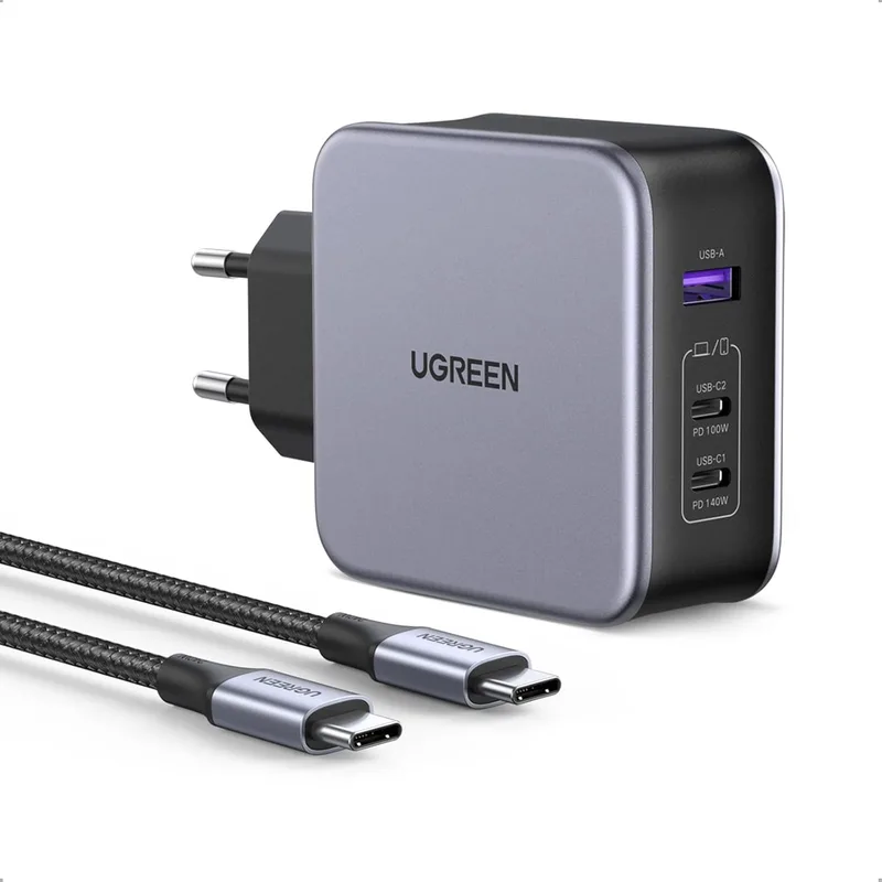 UGREEN ▫️ Nexode 140W USB C Fast Charger GAN PD 3.1, adaptador de corrente de 3 portas com cabo tipo C de 240W 1,5M compatível com MacBook, iPad, iPhone 16/15/14, Galaxy S23/S22/S21