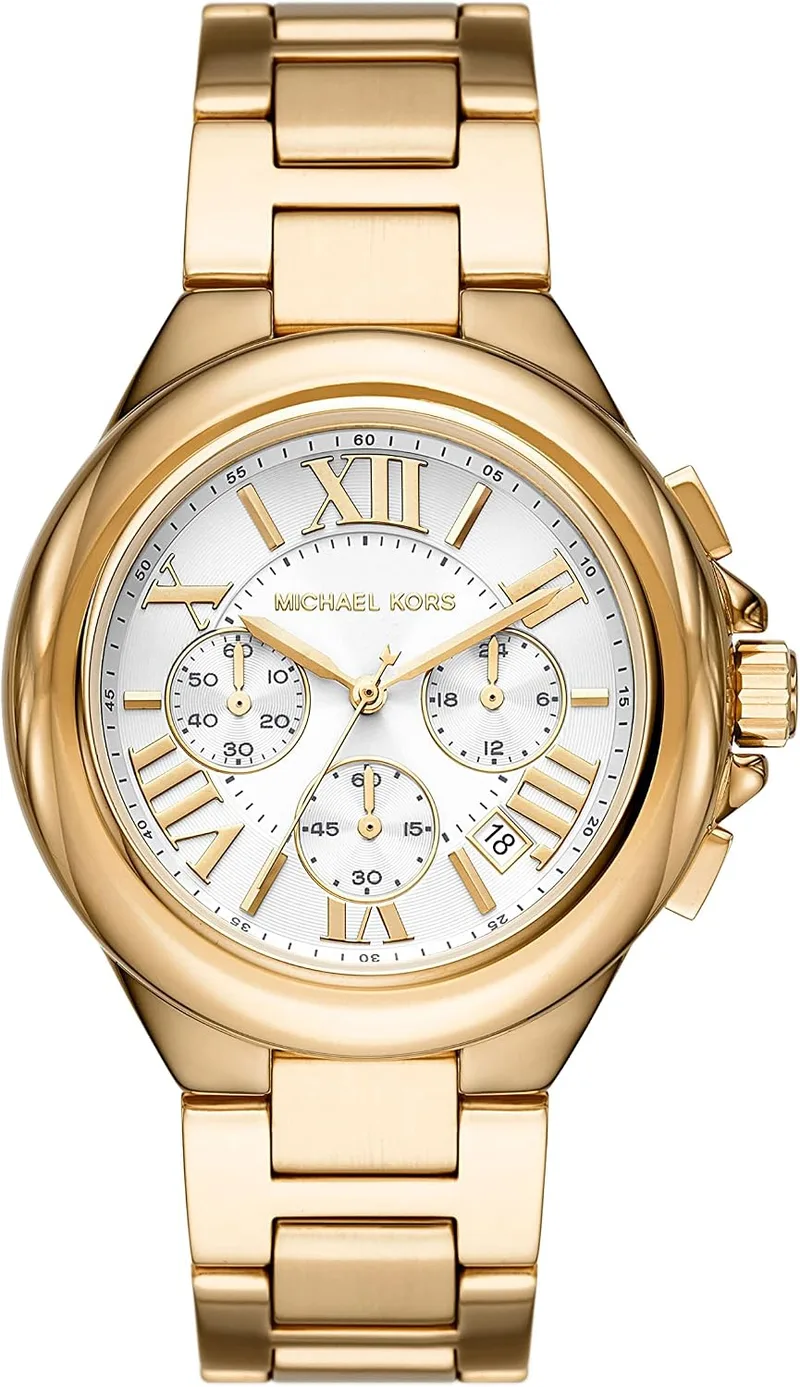 Michael Kors ▫️ Relógio Camille para mulher, movimento cronógrafo de quartzo de 43 mm com bracelete em aço inoxidável