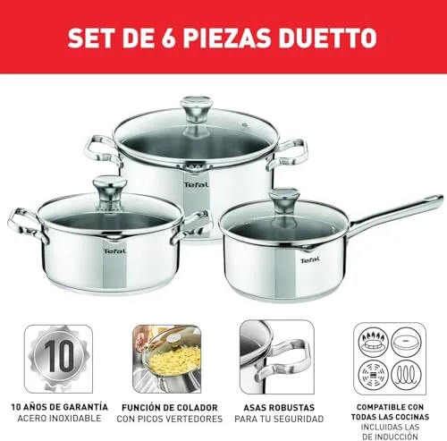 Tefal ▫️ Duetto On - Conjunto de 3 peças + 3 acessórios, aço inoxidável 2