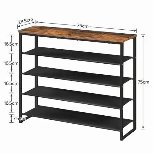 HOOBRO ▫️ Sapateira, Estante para sapatos com 5 níveis, 4 compartimentos em tecido Oxford e placa superior, para 16-20 pares de sapatos, para a entrada ou aparador, castanho rústico EBF50XJ01 3