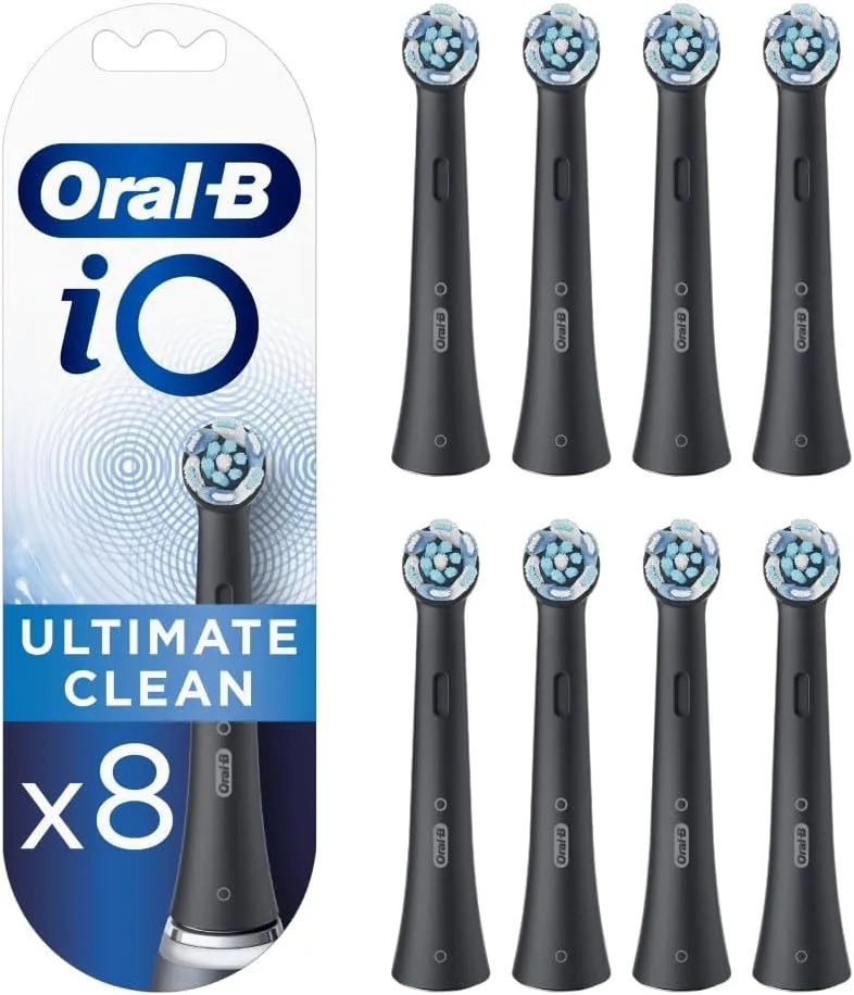 Oral-B ▫️ iO Ultimate Clean - Cabeças de substituição originais, preto, embalagem de 8 - Recambios para escovas de dentes elétricas iO, remoção da placa bacteriana, limpeza profunda