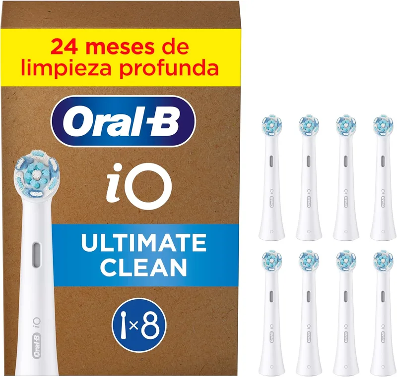 Oral-B ▫️ Série iO Ultimate Clean - Cabeças de substituição originais, embalagem de 8 cabeças de substituição brancas para escovas de dentes elétricas iO, remoção profunda da placa bacteriana
