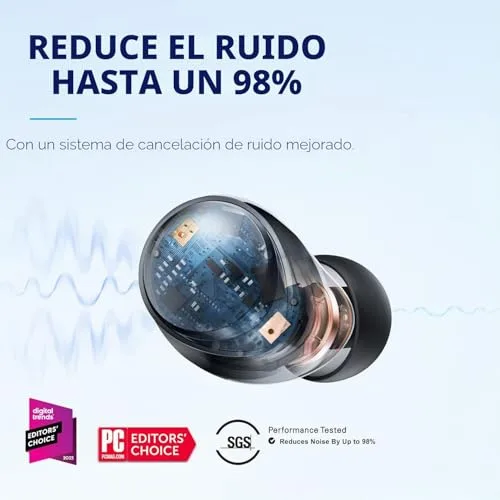 Soundcore ▫️ by Anker Space A40: Auscultadores sem fios Bluetooth com cancelamento de ruído ativo adaptativo, 50 horas de autonomia total, som de alta resolução LDAC, ajuste confortável, 6 microfones, carregamento sem fios, carregamento rápido 2