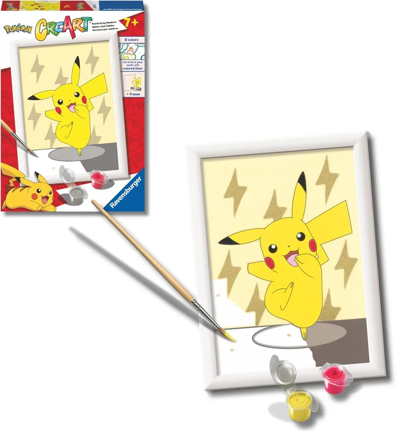 Ravensburger ▫️ Creart E: Pokémon Pikachu | Pintar por números para crianças | Kit de trabalhos manuais para crianças | Kit de pintura completo | Trabalhos manuais para meninas de 7 anos | Inclui moldura de 13 x 18 cm